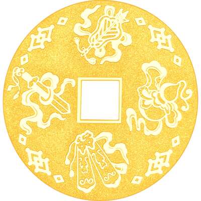 周大福暗八仙工艺黄金钱币金章