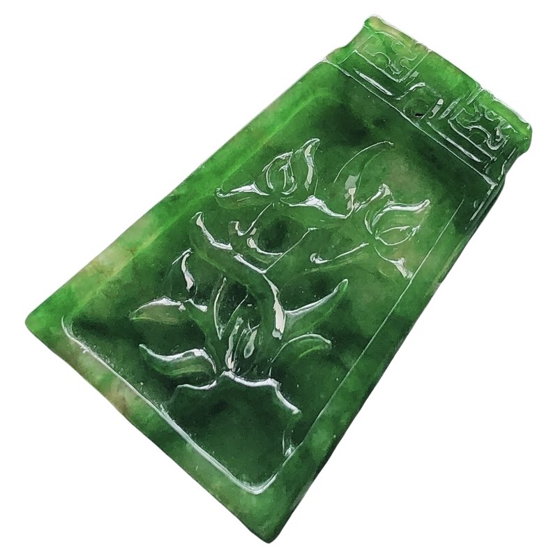 缅甸天然翡翠A货满绿兰花牌挂