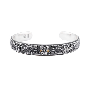 饕餮纹手镯丨琢匠原创s925银开口手环国风饰品男女通用可定制刻字