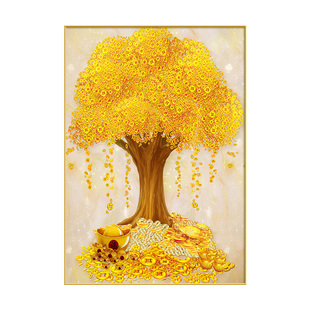 发财树画墙壁装饰画高级感客厅壁画墙画餐厅玄关画正对门墙面挂画