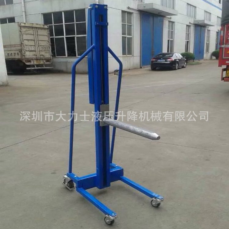 手摇式堆高车单轴升高车迷你型工位车装缷车滚筒钢丝绞盘升降叉车