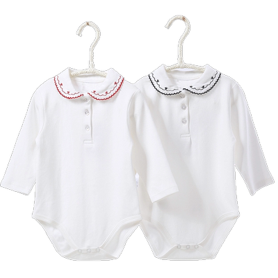 婴儿秋装女宝宝白色娃娃领翻领衬衫长袖公主刺绣包屁哈衣打底内衣