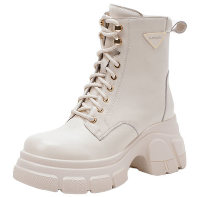 哈森时尚休闲厚底增高马丁靴户外出行女短靴2025冬新品HA259935