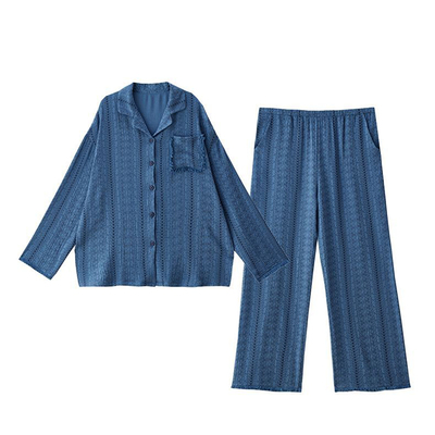 浪莎纯棉带胸垫睡衣女春秋季长袖