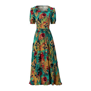 2025新款棉麻连衣裙夏天薄款大码女装高端妈妈气质碎花棉绸长裙子