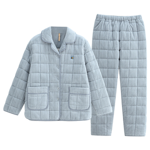 情侣睡衣男冬天珊瑚绒法兰绒三层加厚夹棉加绒家居服女秋冬款冬季