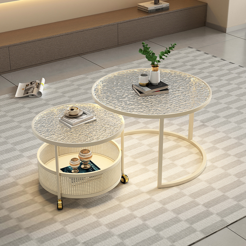 新款奶油风玻璃可移动沙发茶几小户型客厅家用轻奢简约现代圆茶桌