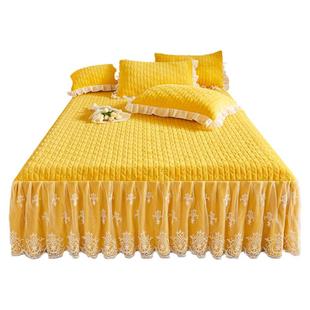 冬季纯色牛奶绒夹棉床裙式床罩单件高级感蕾丝花边加厚床单公主风