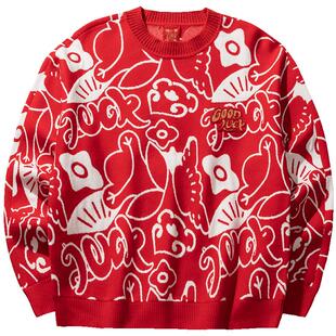 安踏好事发生丨新年红色毛衣女款宽松百搭卫衣针织上衣马年本命年