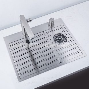 304不锈钢带高压洗杯器水槽带沥水网板冷热水 净水龙头吧台盆5543