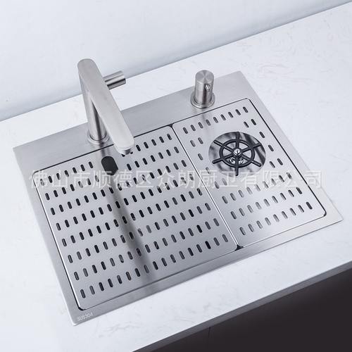 304不锈钢带高压洗杯器水槽带沥水网板冷热水+净水龙头吧台盆5543