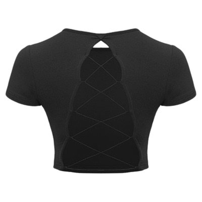 后背绑带露背针织T恤辣妹带胸垫