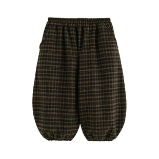 砚台家儿童毛呢格子灯笼裤冬装裤子男童加绒休闲裤中大童长裤保暖
