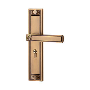 新中式门锁黄古铜卧室实木房间超静音门把手中国风锁具锌合金材质