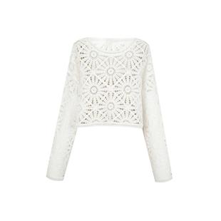 PH KARIN时髦设计感镂空薄款针织衫女夏季通勤白色罩衫上衣