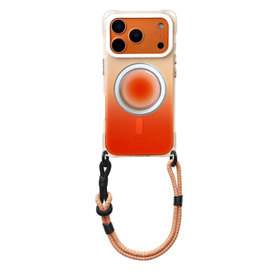 渐变橙磁吸支架手机壳带挂绳适用于苹果17PRO华为mate80pro背带斜挎iphone16PM四角开孔华为mate70手腕带外壳