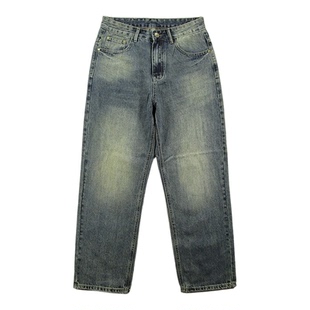 牛仔裤男美式潮流复古慵懒风嘻哈滑板阔腿裤高腰P308/98283*04