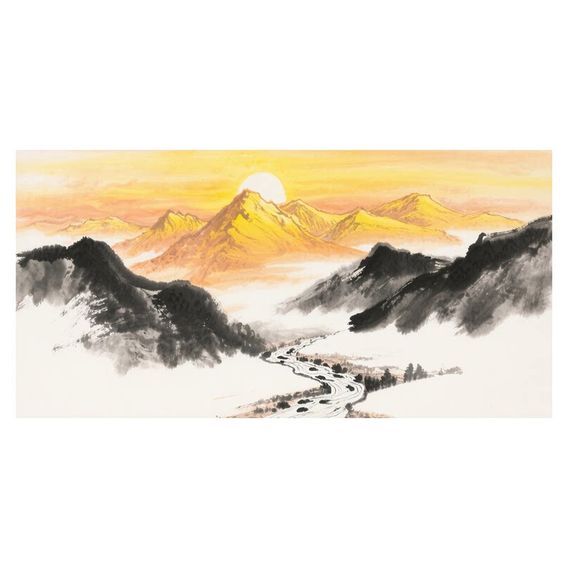 白鹿艺术纯手绘油画日照金山风景