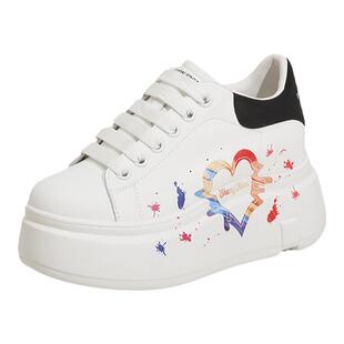 ZFCQ厚底内增高松糕小白鞋女款真皮2026春季新款涂鸦小个子休闲鞋