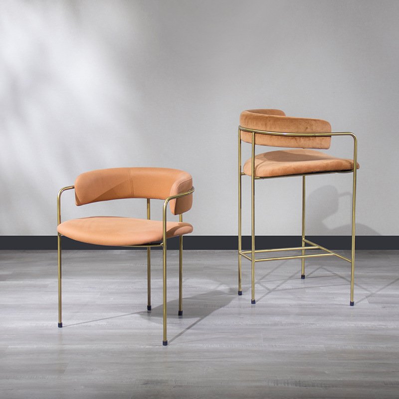 现代简约不锈钢金属吧椅典复古餐椅靠背吧椅金色酒吧椅吧凳家用椅