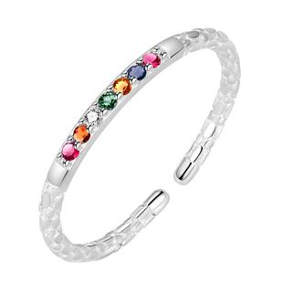 925纯银彩虹戒指女轻奢小众设计高级感食指戒时尚个性素圈开口戒