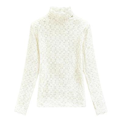 秋冬高级感内搭女蕾丝加绒打底衫