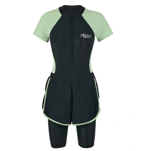 泳衣女连体五分裤专业竞速保守大码微胖游泳衣中裤防尴尬双层裤