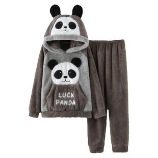 男士睡衣男冬季加绒加厚珊瑚绒秋冬可外穿法兰绒家居服套装青少年