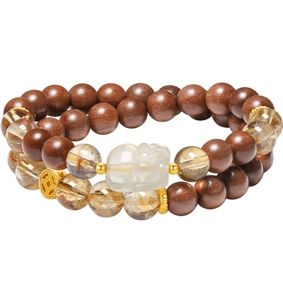 六桂福珠宝足金镶嵌貔貅手串