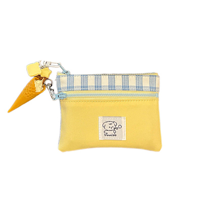 奶黄格子收纳包零钱包外出随身携带迷你小包包学生双层卡包证件包