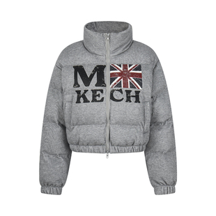 Amoeba美式复古字母旗标印花短款宽松立领棉服女冬季保暖加厚外套