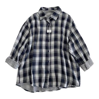 韩系~AB面双层棉纱格子衬衫！早秋慵懒宽松显瘦防晒衬衣薄外套女