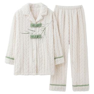 都市丽人法兰绒睡衣女2025新款冬季女款加绒加厚家居服套装可外穿