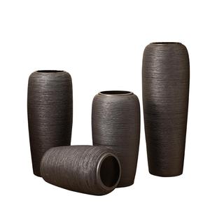 陶瓷花器现代简约北欧插花装饰摆件景德镇粗陶罐黑色落地大花瓶