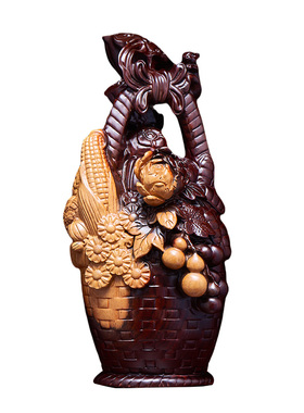 黑檀木中式大师雕刻花篮