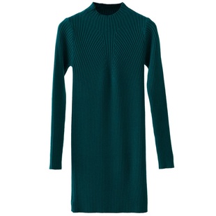 2025修身毛衣女春秋季连衣裙秋冬款半高领针织裙中长款修身包臀裙