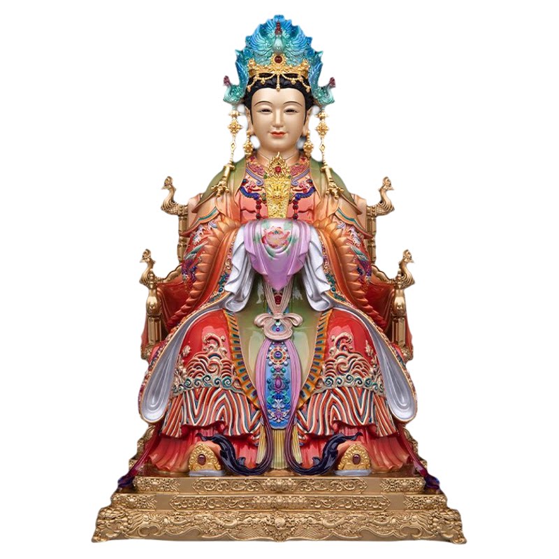 黄铜彩绘碧霞元君神像居家桌面供奉泰山奶奶泰山老母汉白玉实心像