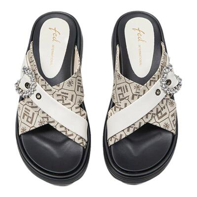 厚底平底交叉带沙滩休闲凉拖