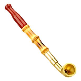 艾宝烟斗老式黄铜旱烟袋锅子传统手工碳竹烟杆红玛瑙烟嘴过滤烟锅