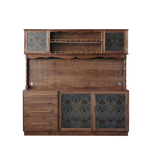 物应小皇宫餐边柜一体靠墙黑胡桃木实木酒柜储物柜中古收纳柜高柜