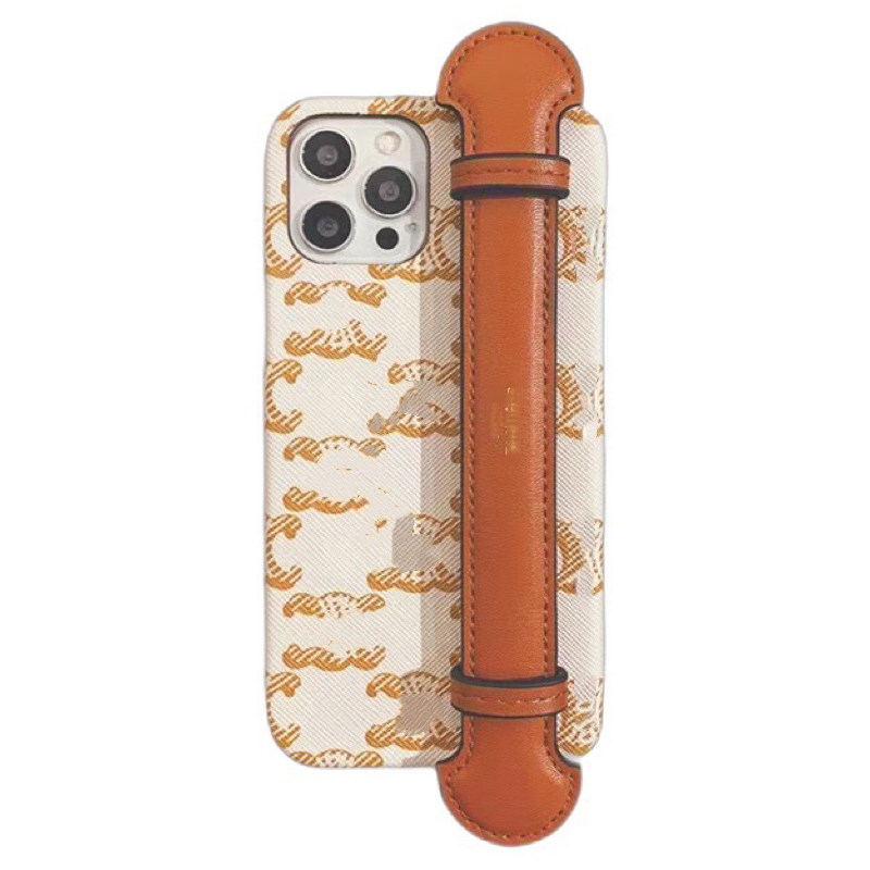 老花手腕带适用15手机壳棕色phone13promax皮质12半包防摔保护套