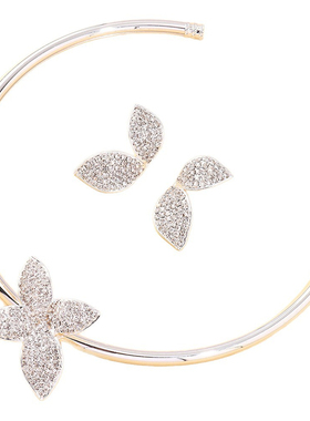 水晶花朵项链耳钉套装项圈颈链