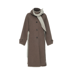 月泠泠「止水」2025年秋冬驼棕撞色立领系带长大衣优雅老钱风外套