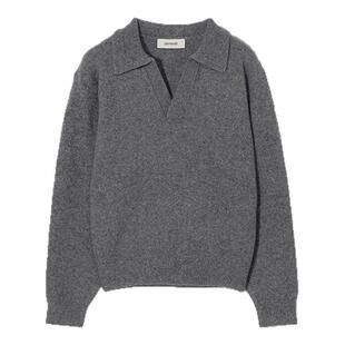 LINHOUSE复古灰色长袖polo领针织衫秋通勤休闲宽松百搭毛衣上衣女