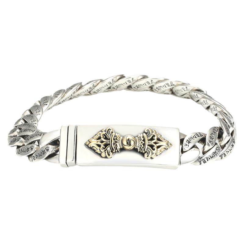 S925纯银原创设计男士手链国潮六字真言手环百搭金刚杵个性银首饰