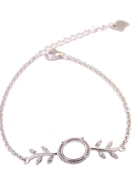 s925纯银手链手镯空托叶子diy