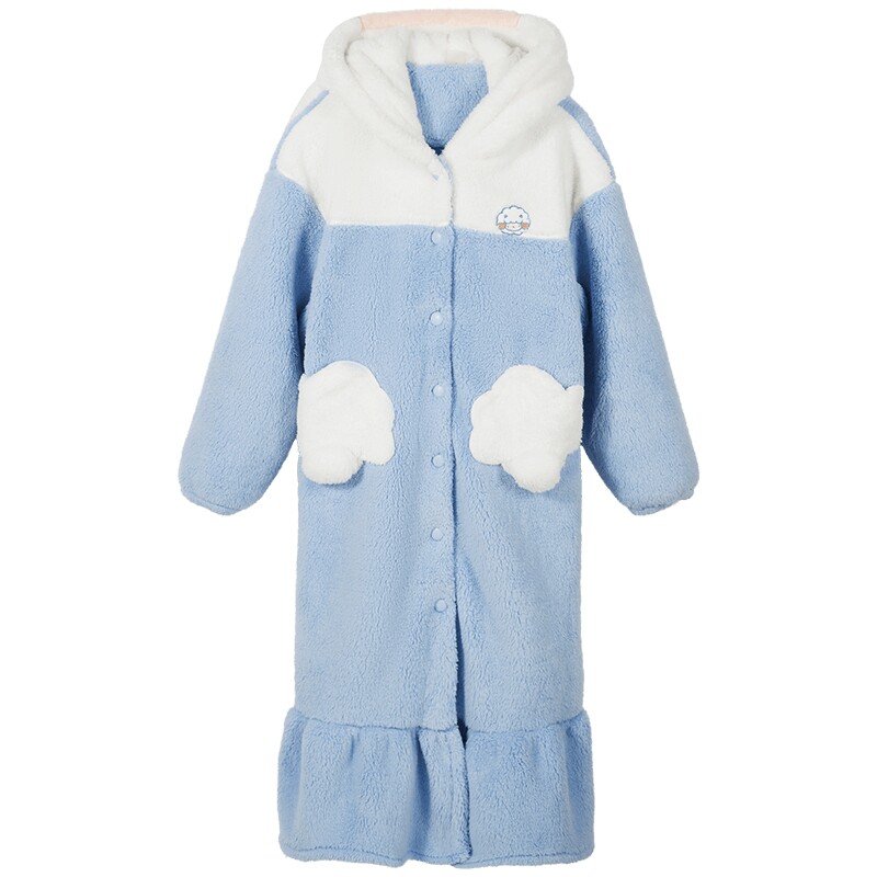 热风秋冬季新款女趣味毛绒卡通睡裙保暖家居服可爱长裙睡衣
