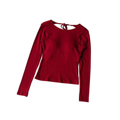 性感露背运动上衣健身带胸垫长袖