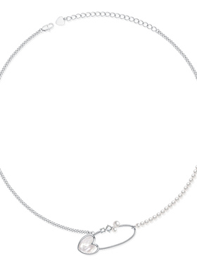 VIGG珠光别针项链女轻奢高级感贝珠锁骨链2025年新款潮白贝母配饰