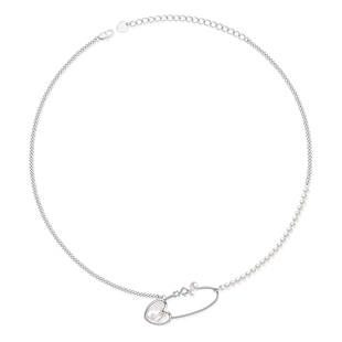 VIGG珠光别针项链女轻奢高级感贝珠锁骨链2025年新款潮白贝母配饰